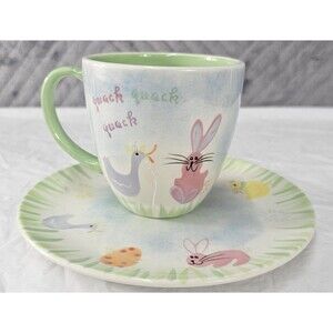 Starbucks 2007 Spring Mug and Plate Bunny Chick Duck Easter Eggs Flowers